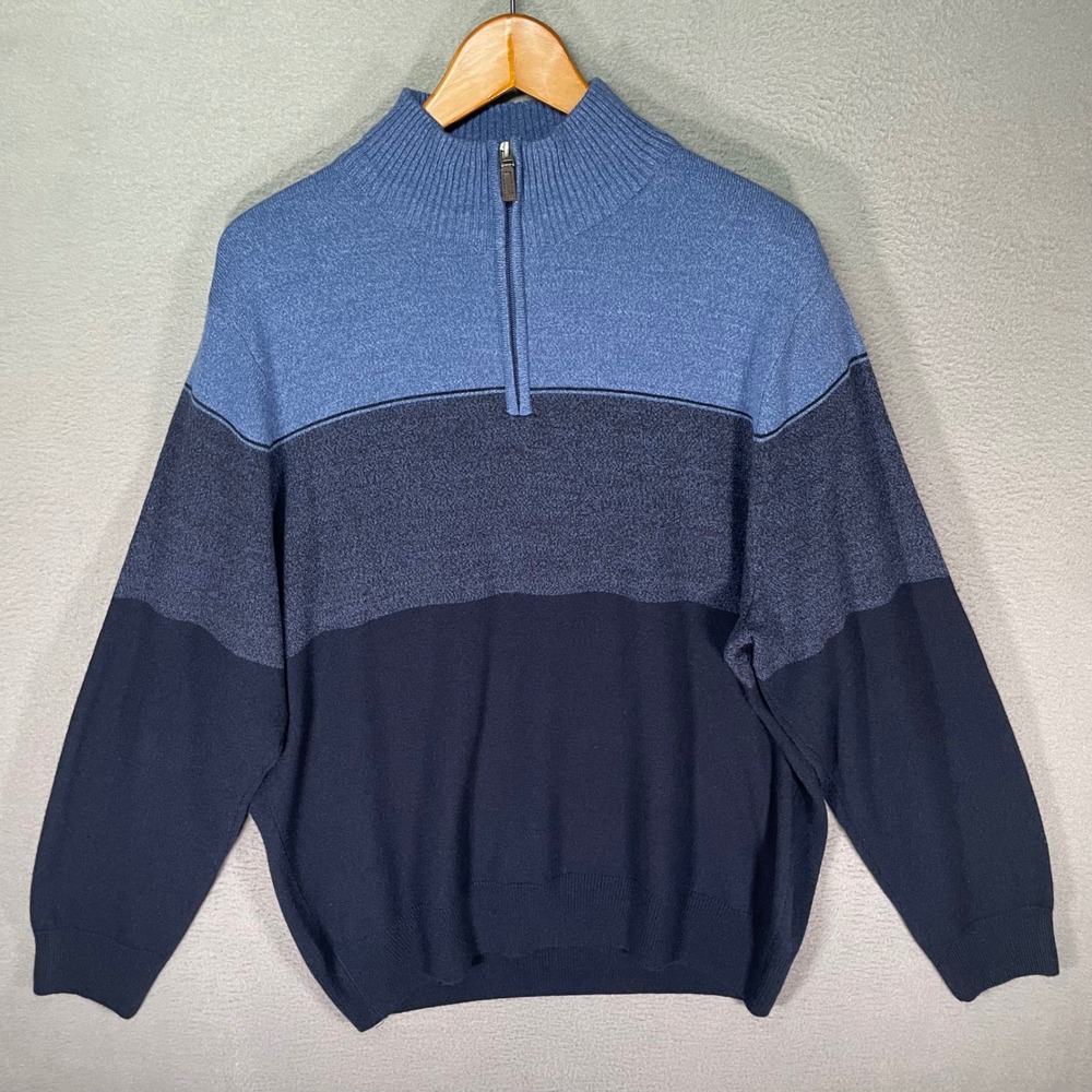 Dockers Mens Quarter Zip Sweater XL Blue Colorblock Mock Neck‎ Pullover